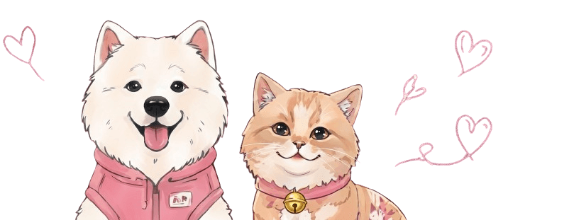 Velim's cat and dog characters wearing pet fashion